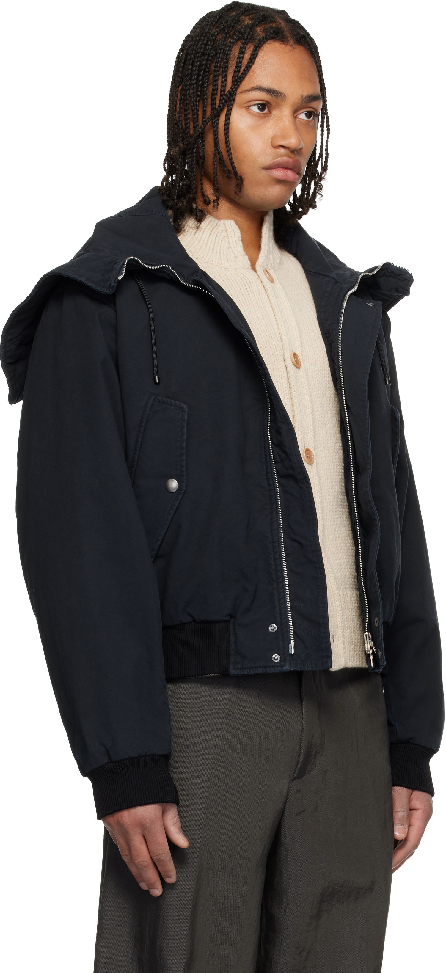 Bomber bunda Dries Van Noten Overdyed Hooded Bomber Jacket Navy | 252-020585-2101, 1