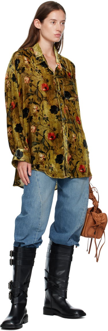 Košeľa R13 R13 Floral-Print Velvet Drop-Neck Shirt Zelené | R13WR004-R595A, 3