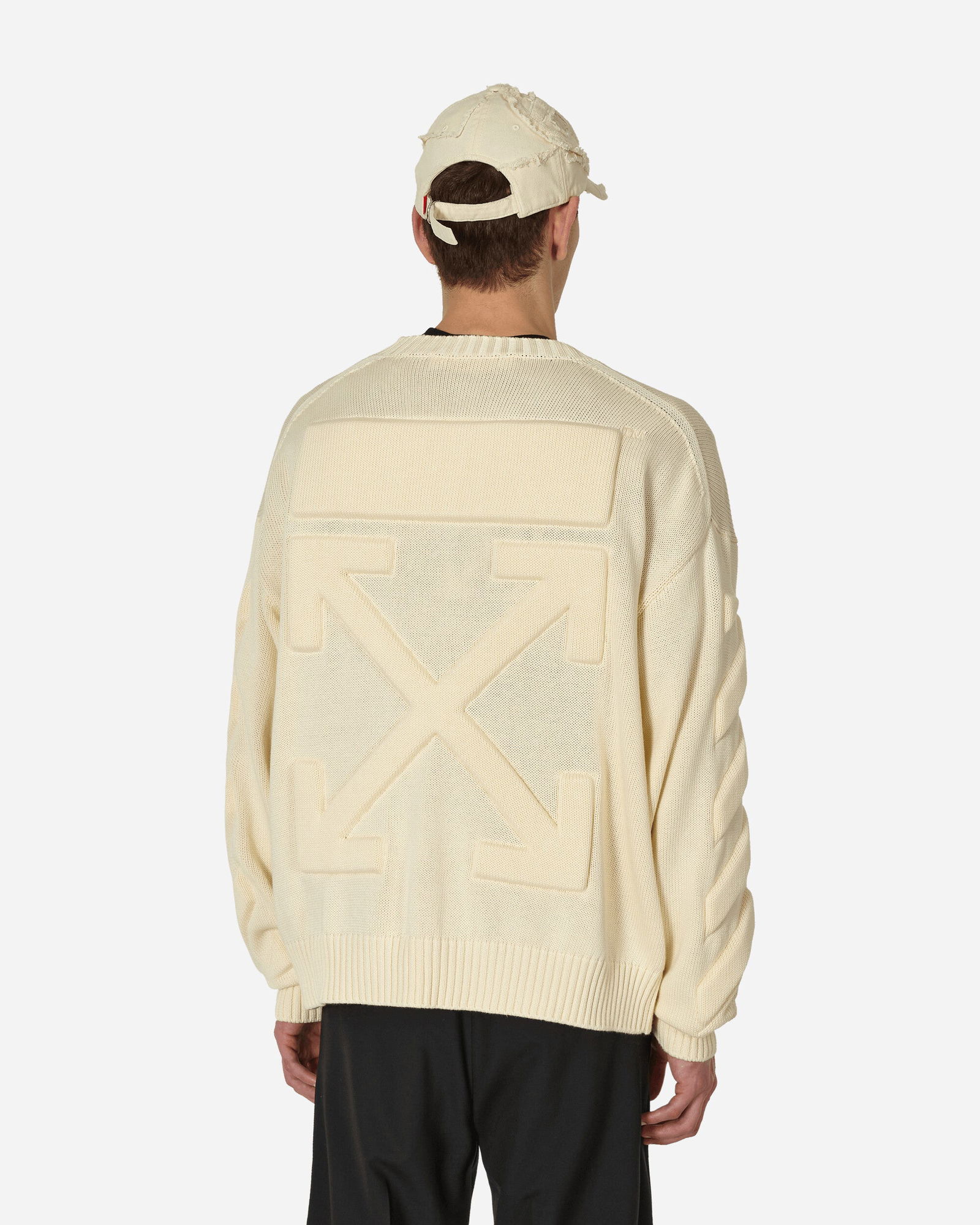 3D Diagonal Crewneck Sweater Beige