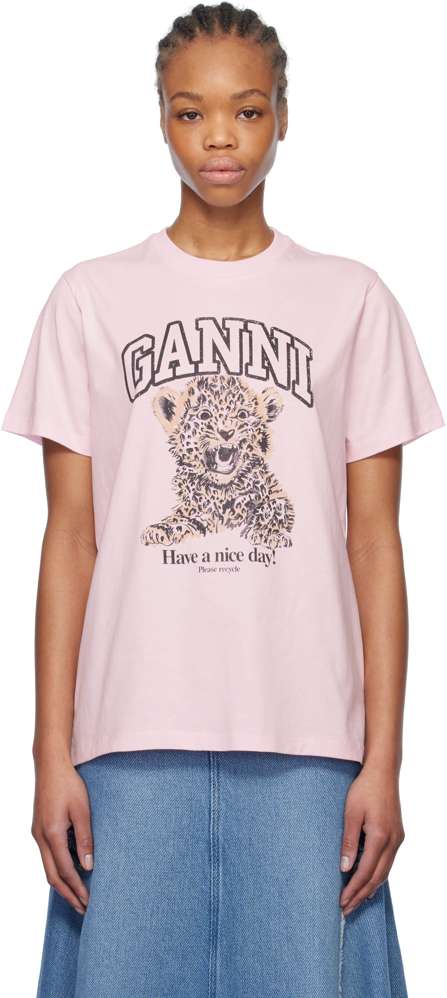 Tričko GANNI Ganni Leopard Relaxed Jersey T-Shirt Ružová | T4161, 0