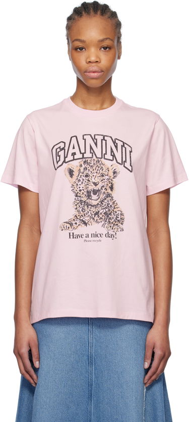 Tričko GANNI Ganni Leopard Relaxed Jersey T-Shirt Ružová | T4161, 0
