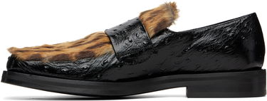 Tenisky a topánky Martine Rose Martine Rose Champagne Cap Leopard-Trim Ostrich-Effect Square Toe Loafers Čierna | 1078LE03001, 2