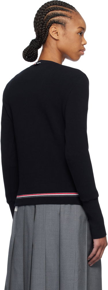 Sveter Thom Browne Thom Browne Cotton Pique V-Neck Sweater Navy | FJS194A-J0185, 2