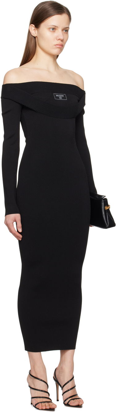 Šaty Balmain Balmain Plain Knit Off-The-Shoulder Maxi Dress Čierna | EF1RL109KH82, 1