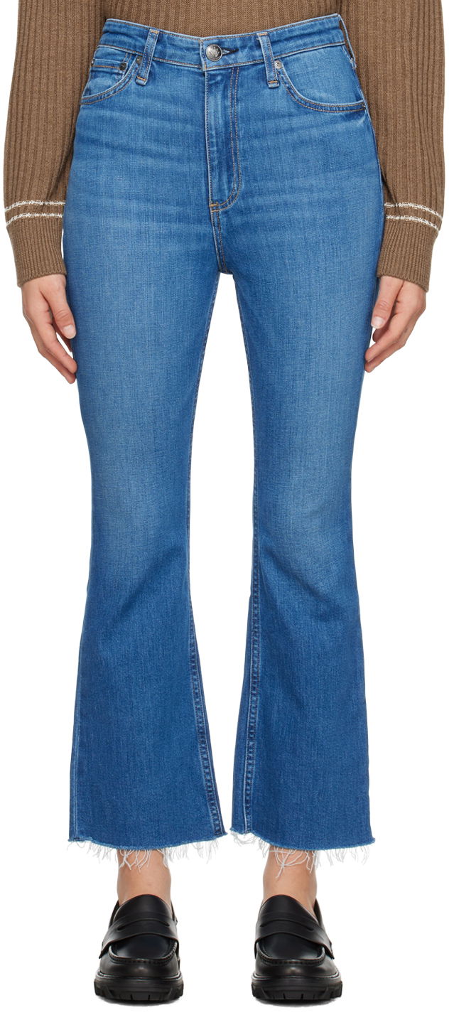 Džínsy rag & bone Casey High-Rise Frayed Flare Jeans Modrá | WDD23F2917C2C1, 0