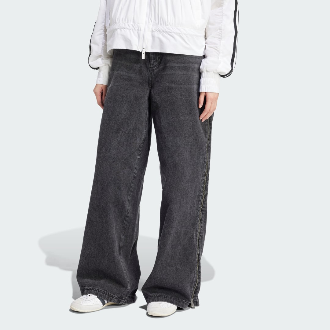 Džínsy adidas Performance Adilenium Season 3 Zip Washed Denim Wide Leg Pants Čierna | JX9211, 0