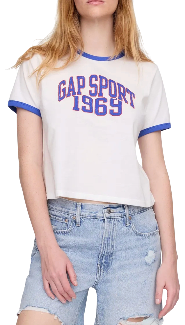 Crop Top GAP Ringer Crop T-Shirt Sport 1969 Biela | 781556-01