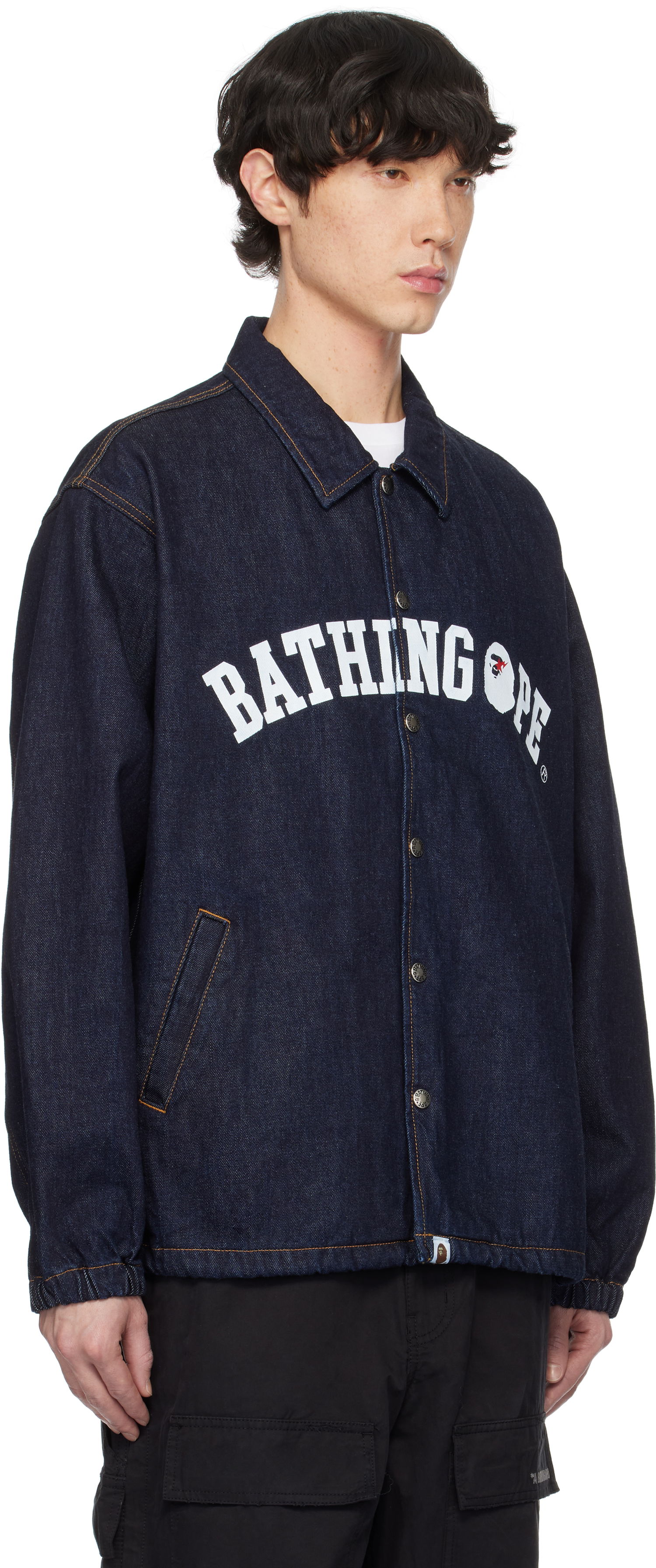 Bunda BAPE Relaxed Fit Coach Denim Jacket Navy | 001LJK221002F, 1