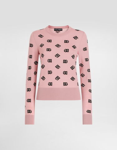 Sveter Dolce & Gabbana Dolce & Gabbana Wool And Silk Jacquard Sweater With DG Logo Ružová | FXJ34TJFMGSF0473, 0