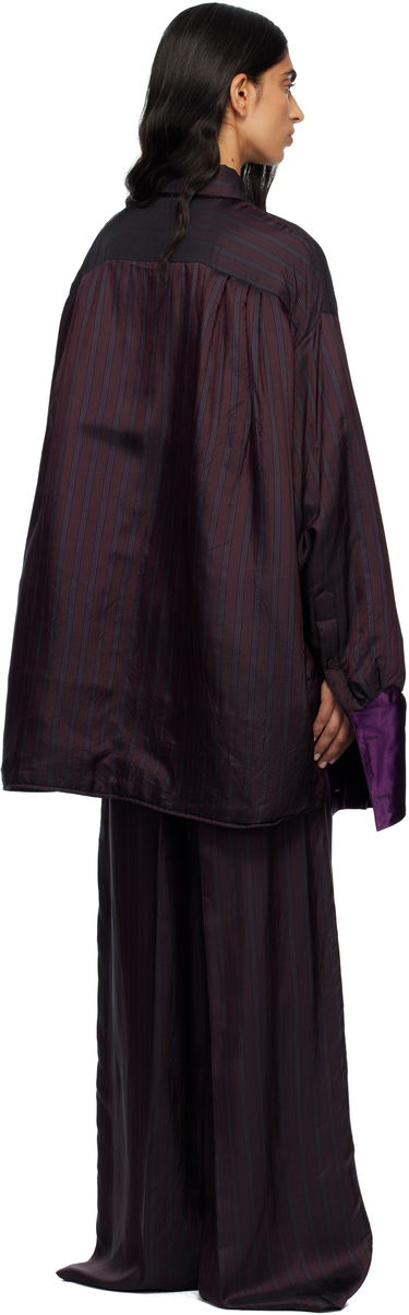 Bunda Dries Van Noten Dries Van Noten Oversized Striped Overshirt with Velvet Cuffs Vínová | 252-010770-2267, 2