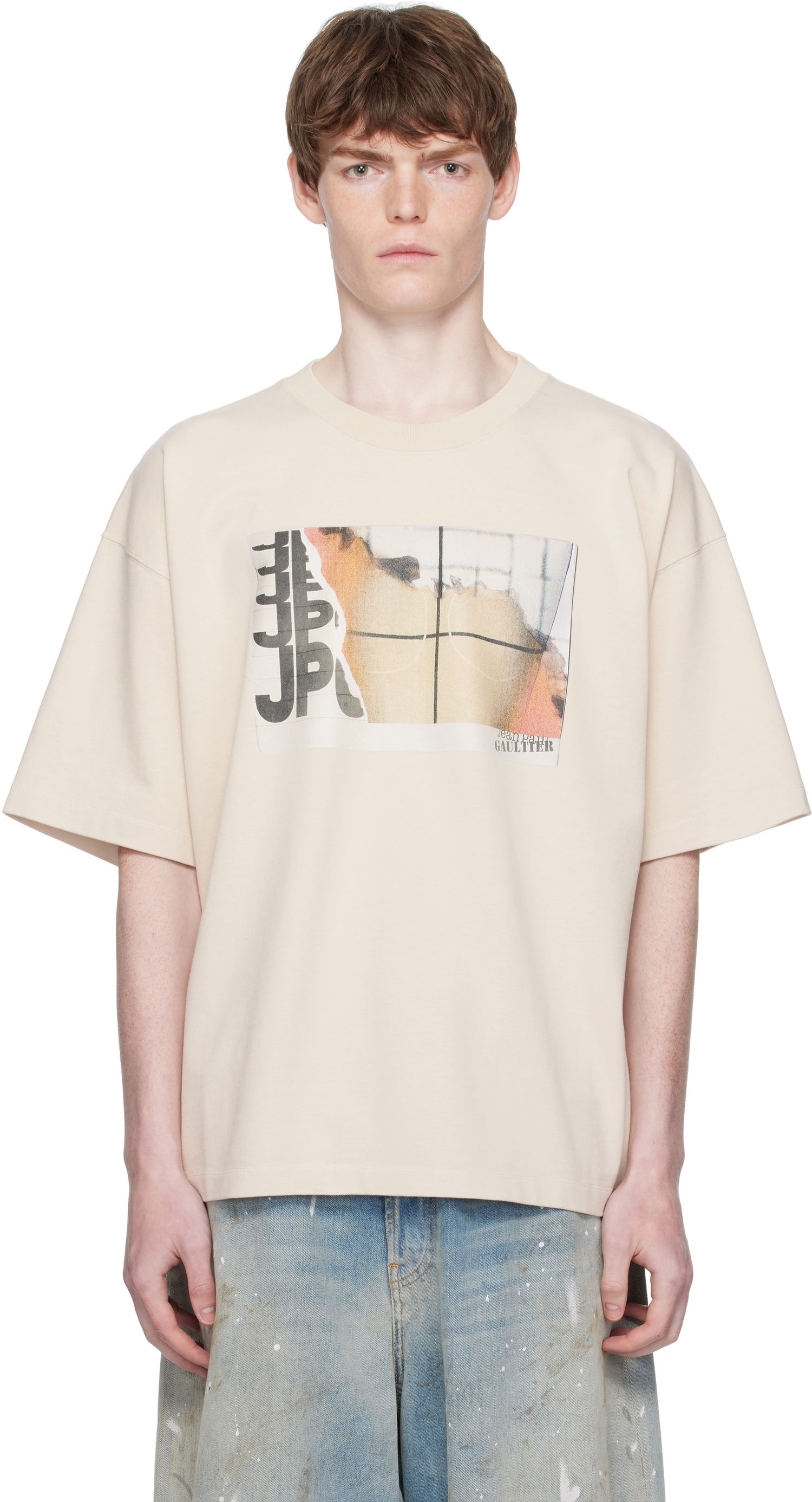 Tričko Jean Paul Gaultier Jean Paul Gaultier Oversized Printed T-Shirt Béžová | 25/03-W-TO293-J001-691501, 0