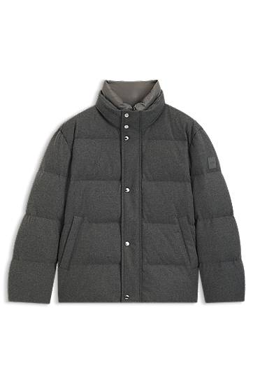 Prešívaná bunda BOSS Flannel jacket with down filling Šedá | 50540465