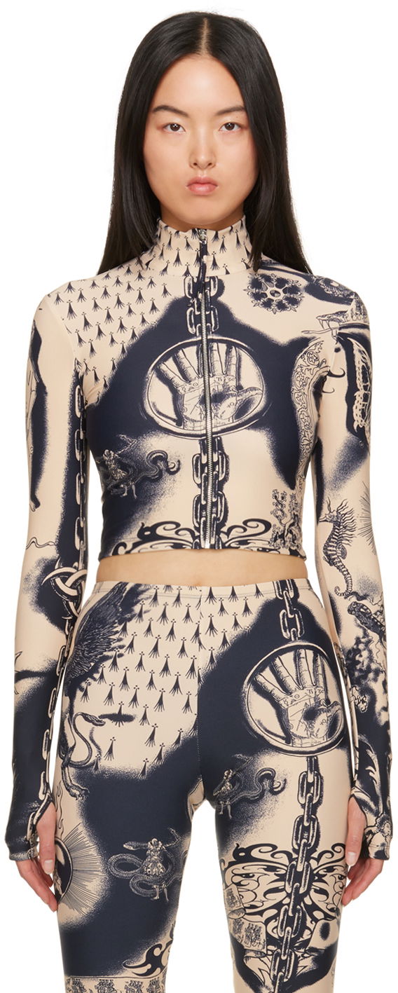 Súprava Jean Paul Gaultier Jean Paul Gaultier Graphic Print Mock Neck Long Sleeve Top Béžová | 23/15-F-TO123-J526-6359, 0