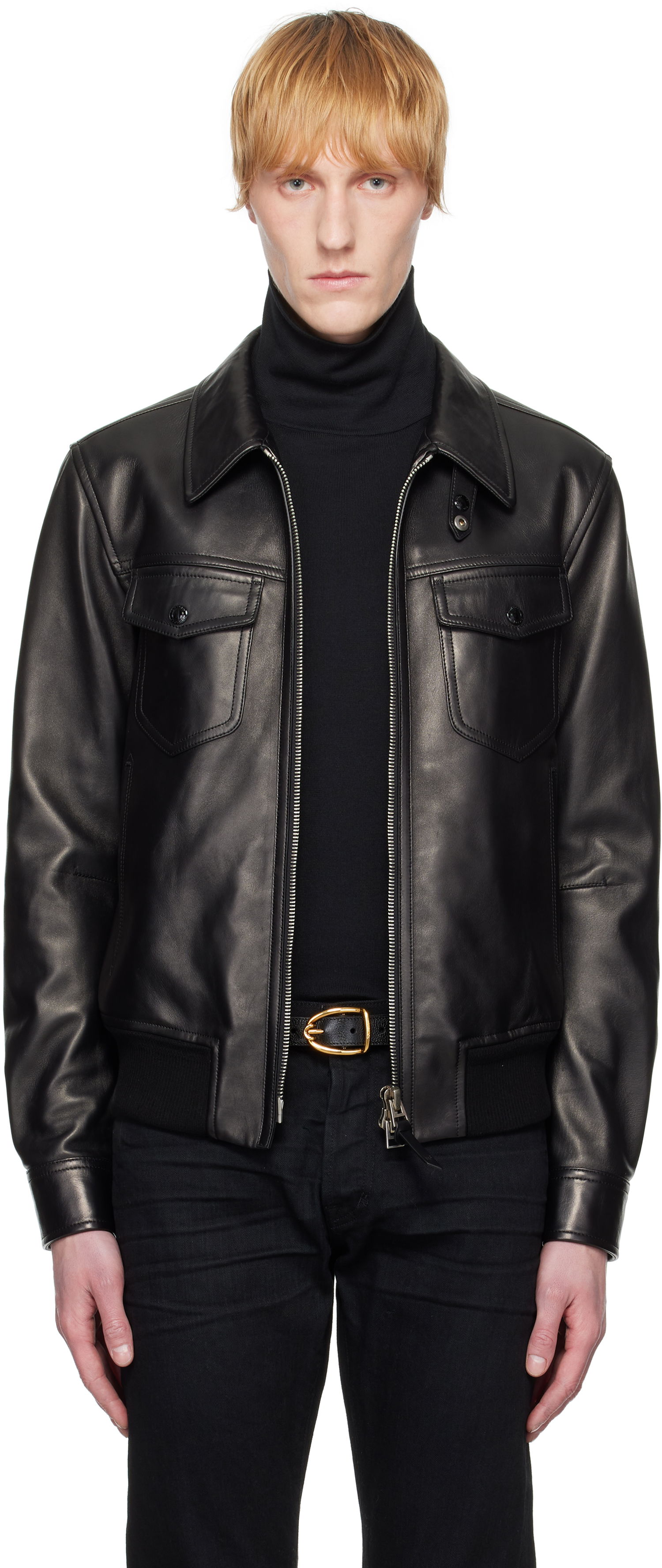 Bomber bunda Tom Ford TOM FORD Nappa Grain Collar Leather Jacket Čierna | LBS061-LMN014S24, 0