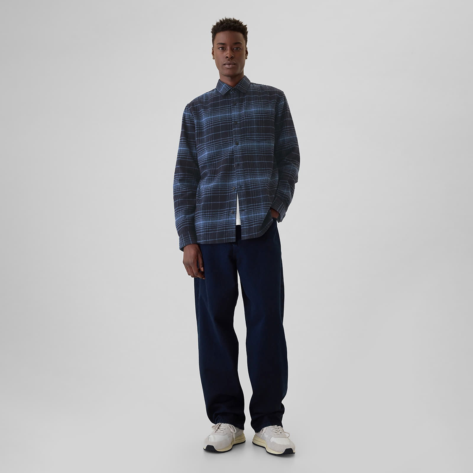 Shirt Flannel Shirt Tonal Blue Plaid L