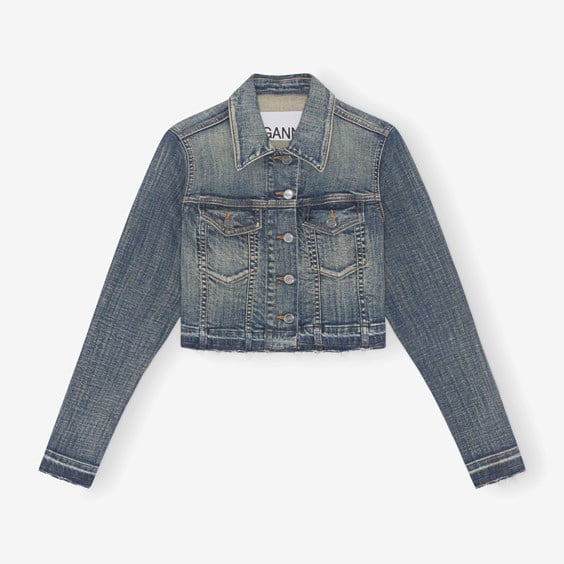 Bunda GANNI Denim Crop Jacket Navy | J1257-091, 1