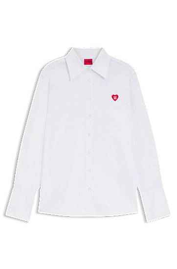 Košeľa BOSS Relaxed-fit Oxford Cotton Blouse with Heart Logo Biela | 50556398