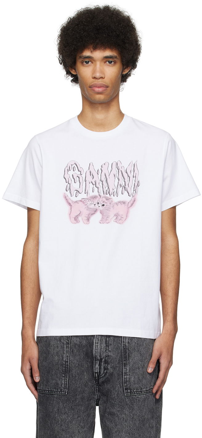 Tričko GANNI GANNI Cats T-Shirt Biela | T3862_151