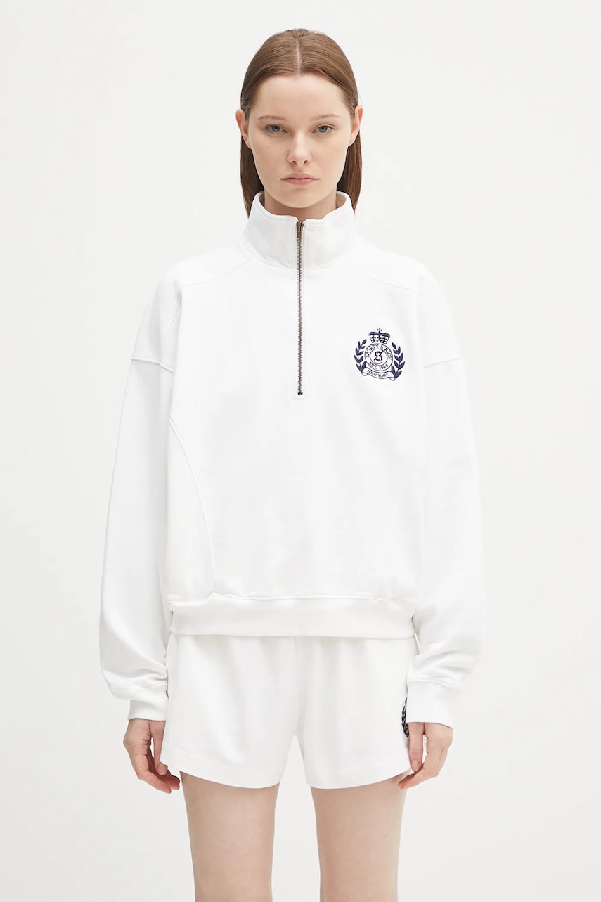 Mikina Sporty & Rich Sporty & Rich H&W Crest Embroidered Quarter Zip Sweatshirt Biela | ST073620241WH01, 0