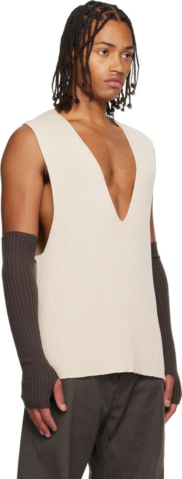 Tielko Rick Owens Concordians V-Neck Rib Knit Tank Vest Béžová | RR02E1683 KWVH, 1