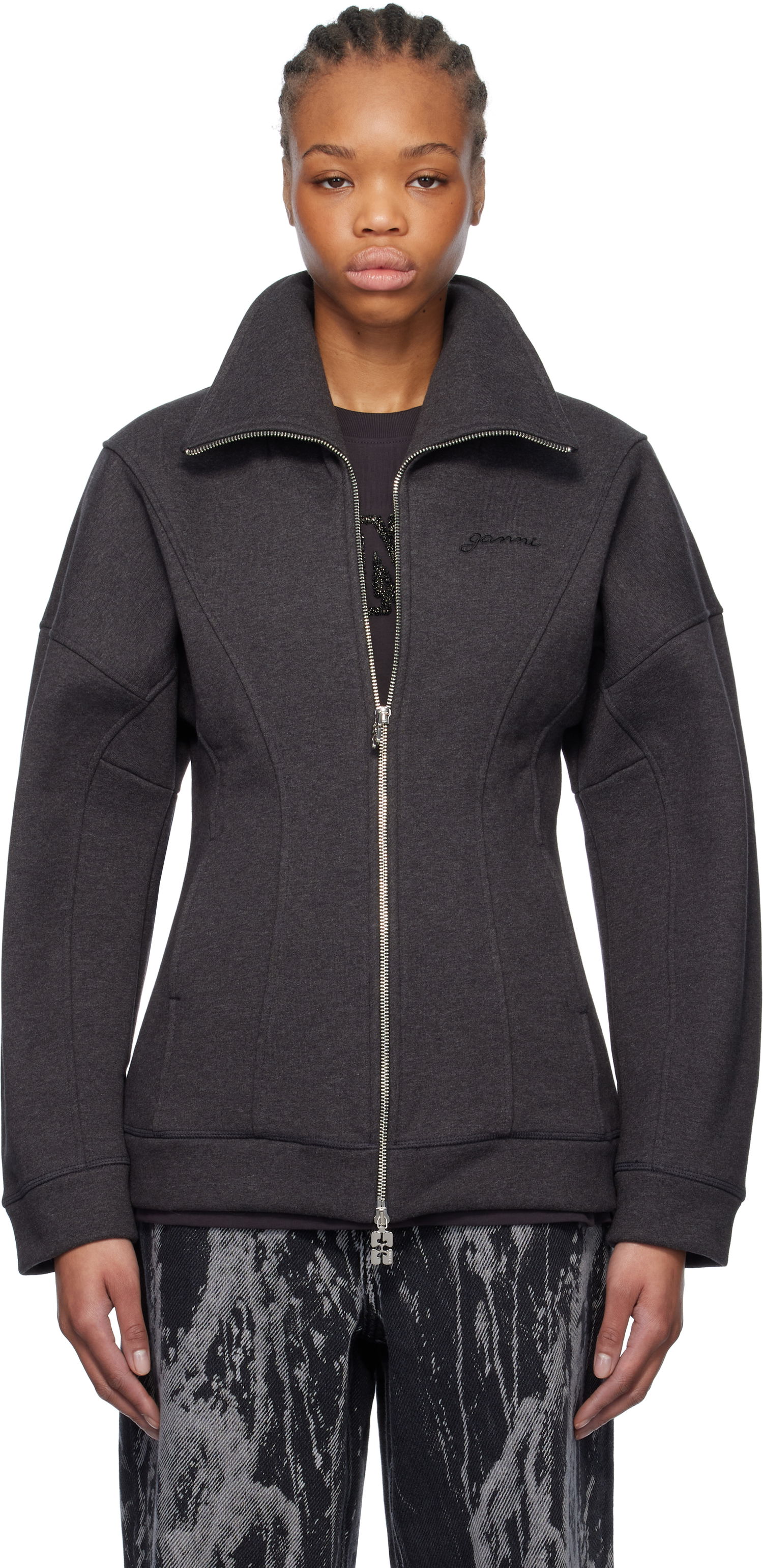 Mikina GANNI Ganni Heavy Fleece Zip-Up Jacket Šedá | T4107, 0