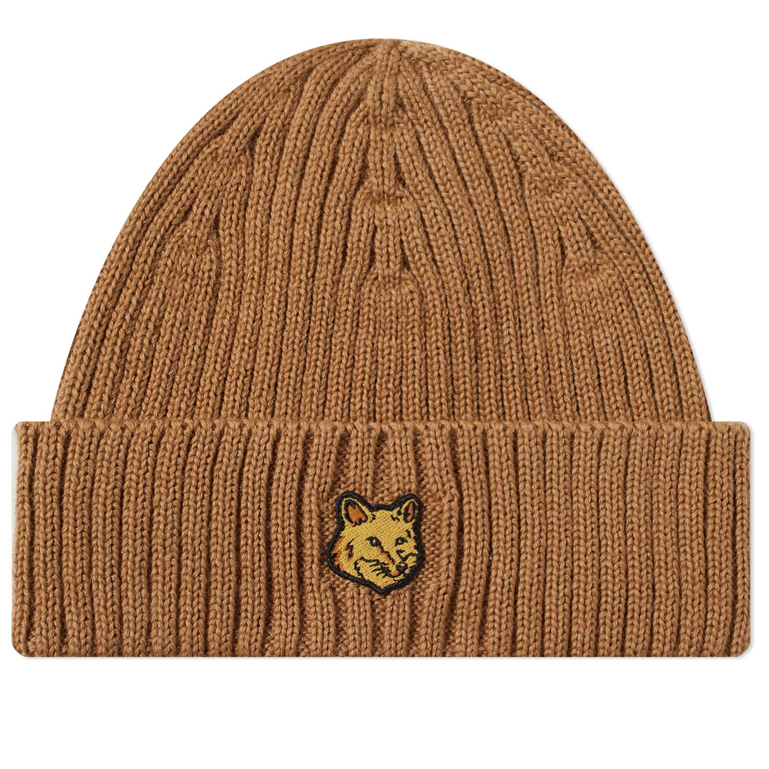 Kulicha MAISON KITSUNÉ Fox Head Patch Ribbed Beanie Béžová | LM06111KT1022-P236, 0