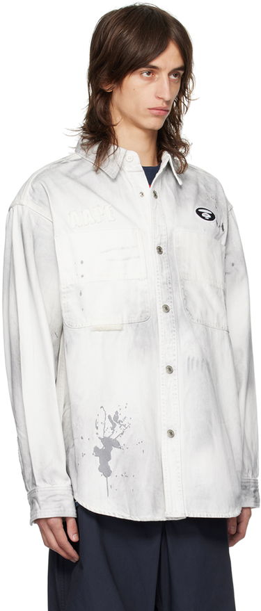 Košeľa AAPE by A Bathing Ape AAPE by A Bathing Ape Embroidered Denim Shirt Biela | AAPSTM8480XXMWHB, 1
