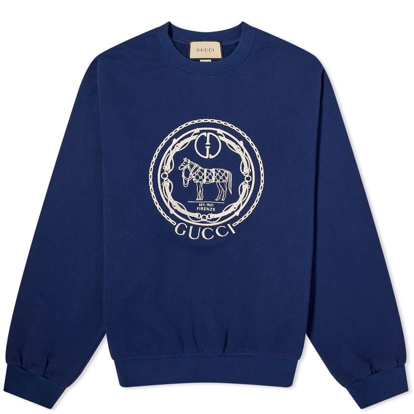 Mikina Gucci Horse Parade Logo Crew Neck Sweat Navy | 768530-XJF67-4030