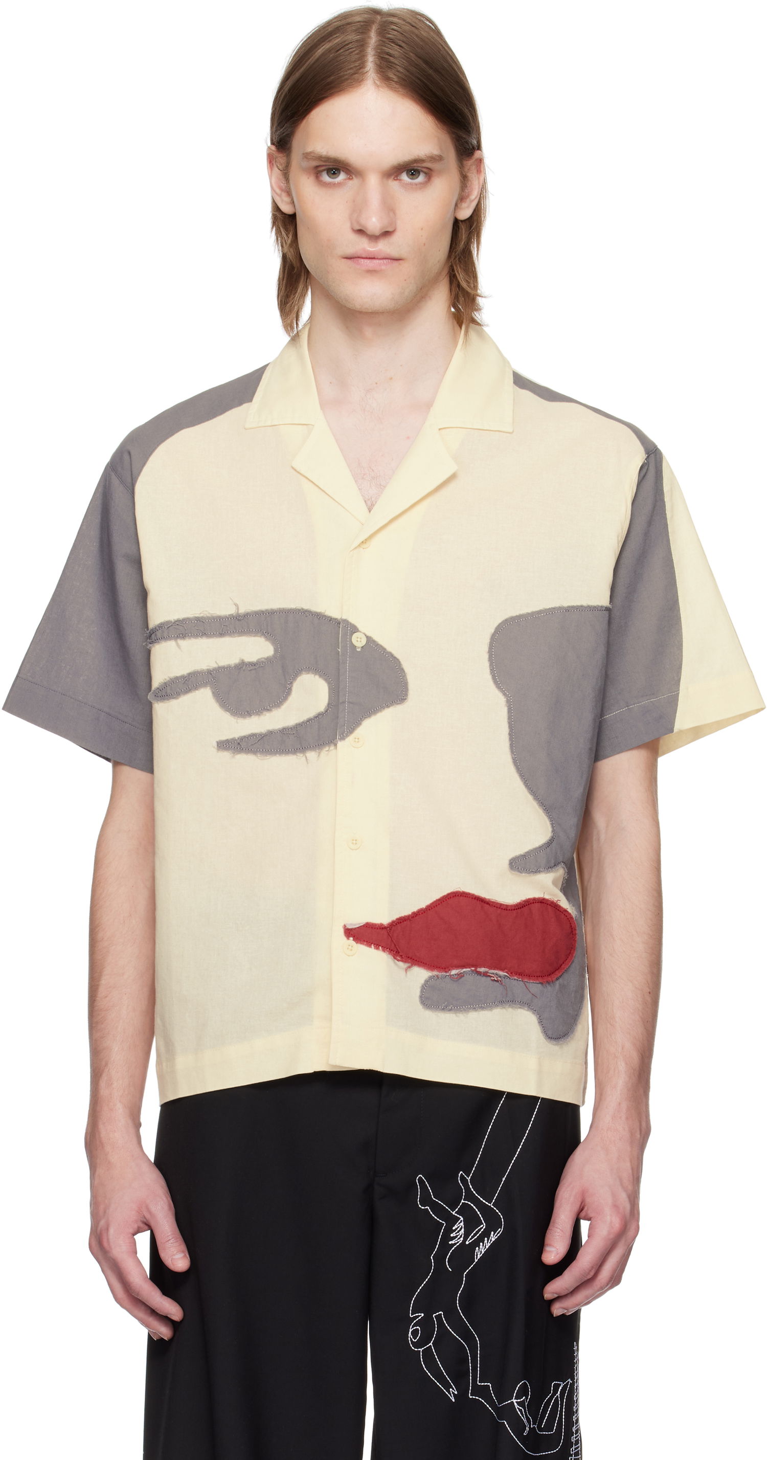 Košeľa KidSuper KidSuper Patchwork Face Linen Camp Shirt Žltá | SS25-SST-01, 0