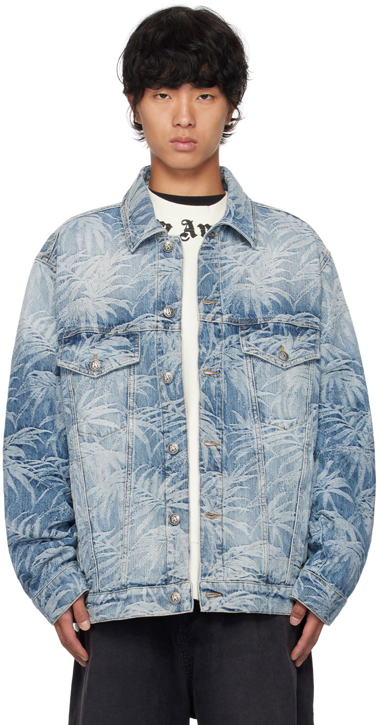 Bunda Palm Angels Blue Palms Wash Denim Jacket Modrá | PMYE053F24DEN0024903