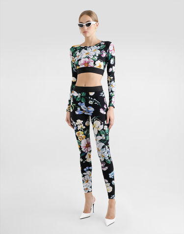Crop Top Dolce & Gabbana Dolce & Gabbana Floral-Print Jersey Activewear Crop Top Čierna | F8N51TFSG8LHN5JC, 1