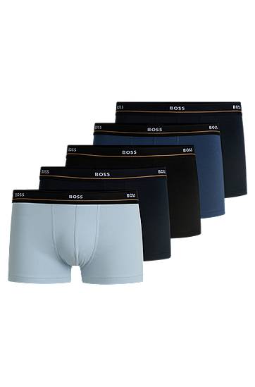 Boxerky BOSS BOSS Stretch-Cotton Trunks, Five-Pack with Logo Waistbands Modrá | 50531660