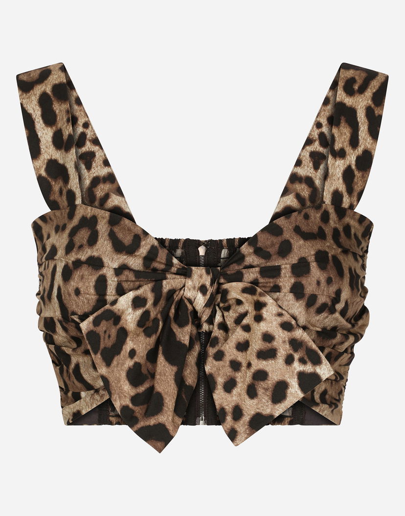 Crop Top Dolce & Gabbana Dolce & Gabbana Bow Detail Leopard Print Poplin Top Hnedá | F74H5THS5E3HY13M