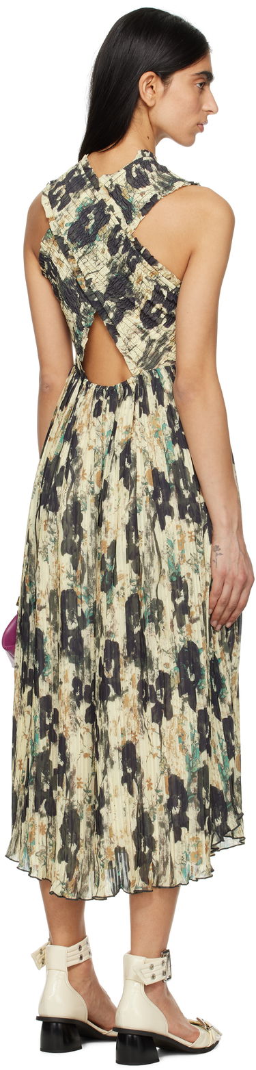 Šaty GANNI GANNI Printed Smocked Pleated Midi Dress Béžová | W0209, 2