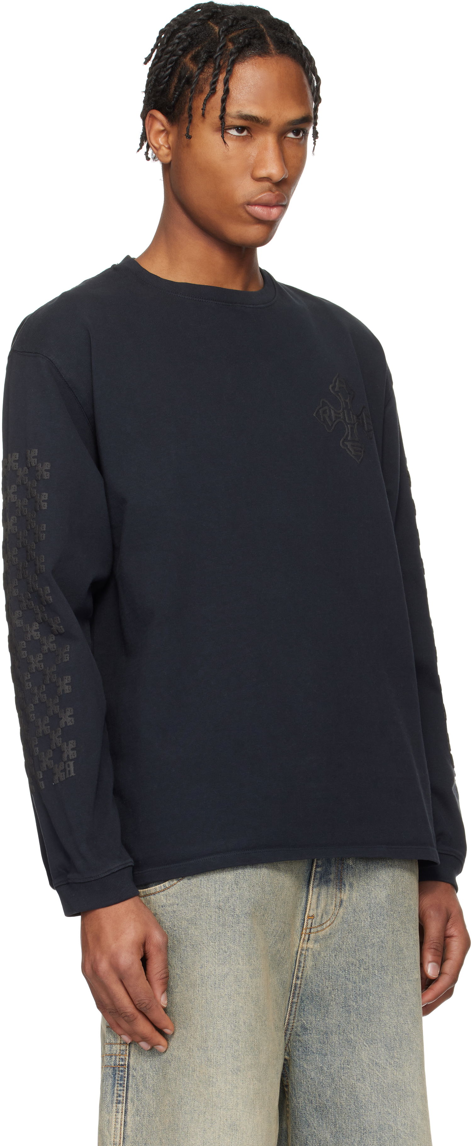 Mikina Rhude Rhude Cross Long Sleeve T-Shirt Navy | RHPS25TT12012, 1